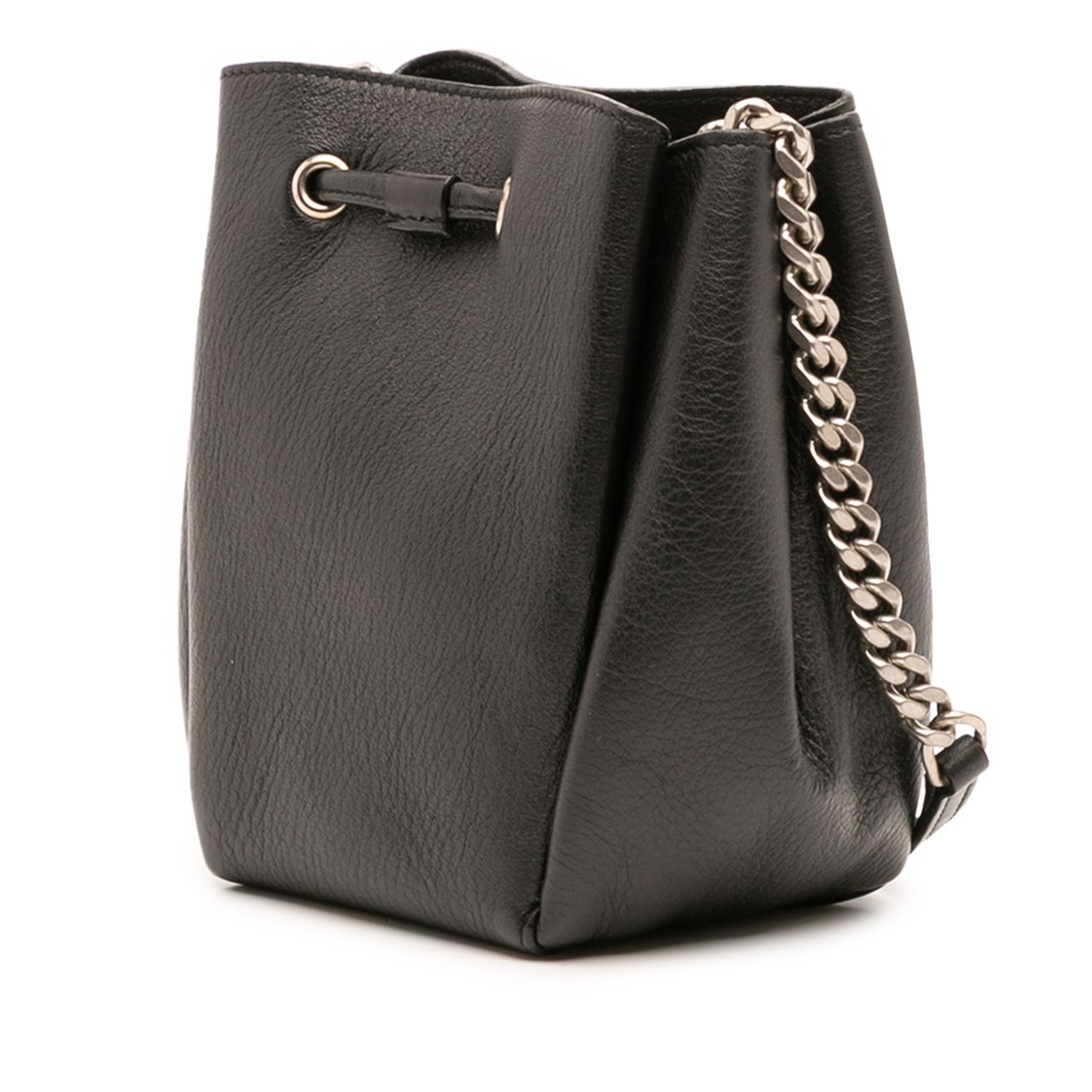 Saint Laurent Mini Leather Monogram Embellished Bourse Bucket Bag Zwart