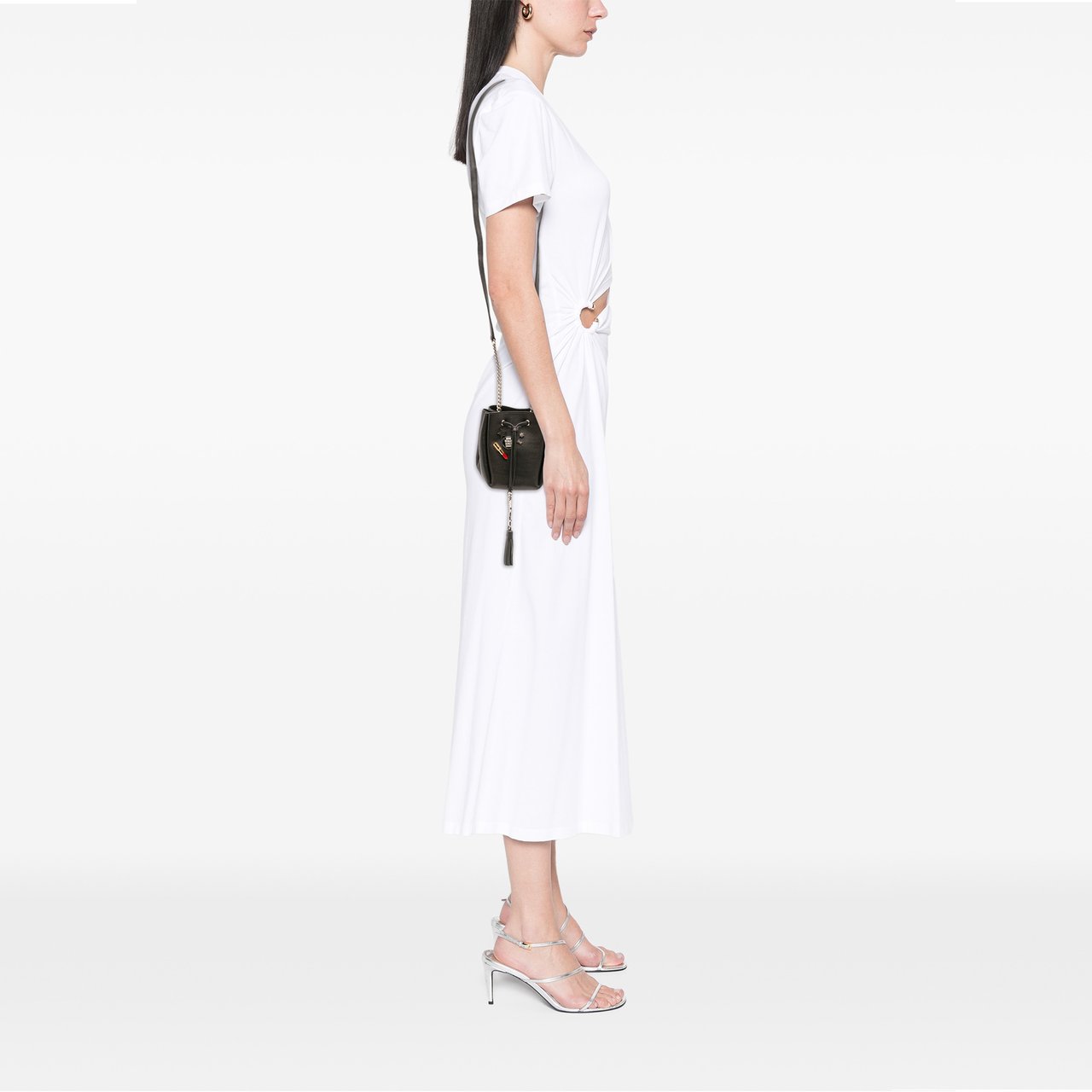 Saint Laurent Mini Leather Monogram Embellished Bourse Bucket Bag Zwart