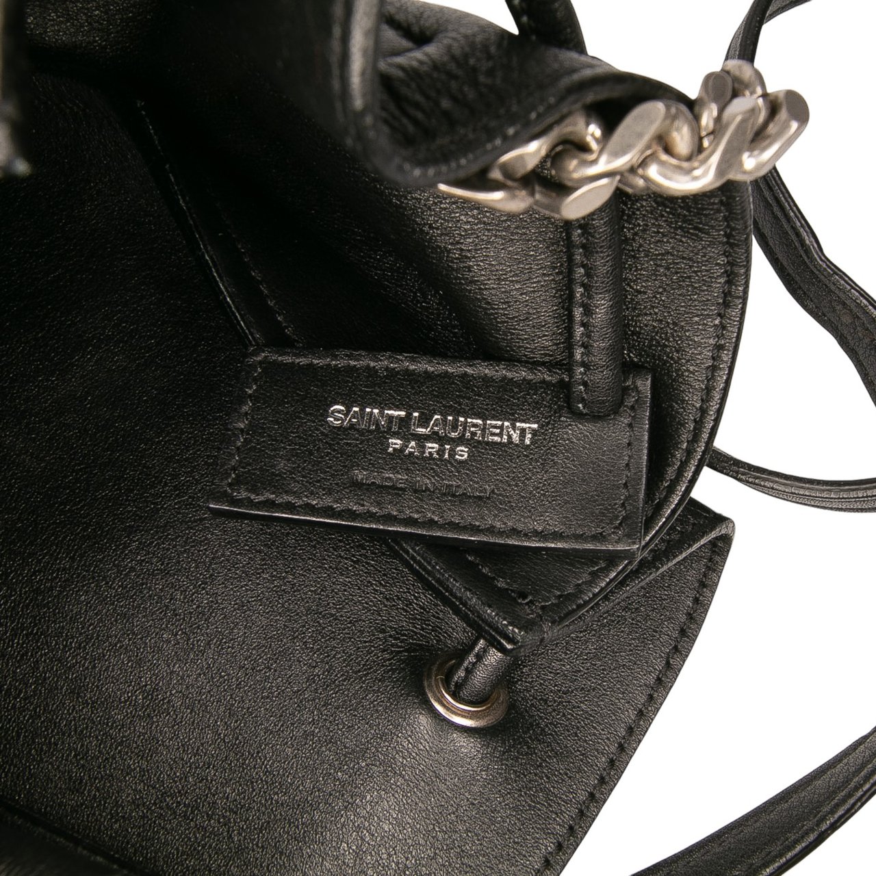 Saint Laurent Mini Leather Monogram Embellished Bourse Bucket Bag Zwart