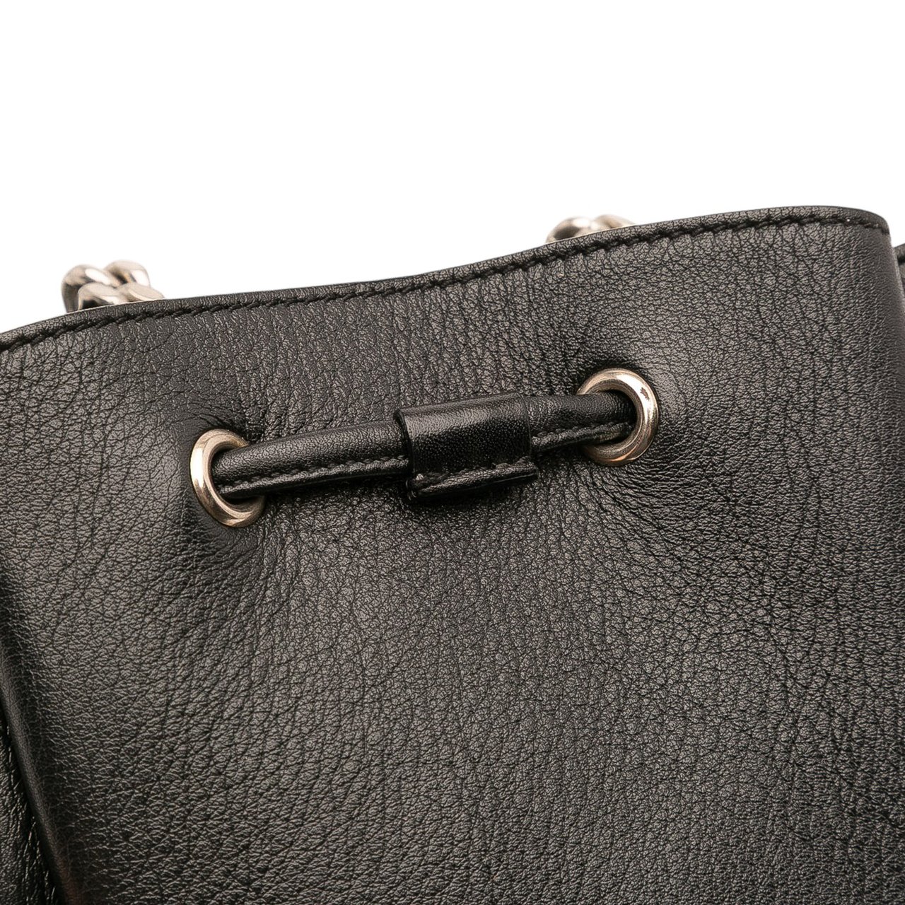 Saint Laurent Mini Leather Monogram Embellished Bourse Bucket Bag Zwart