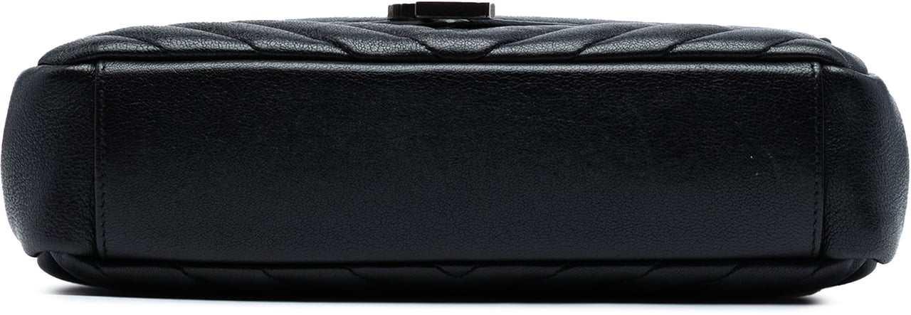 Saint Laurent Medium Chevron Sheepskin Monogram College Satchel Zwart