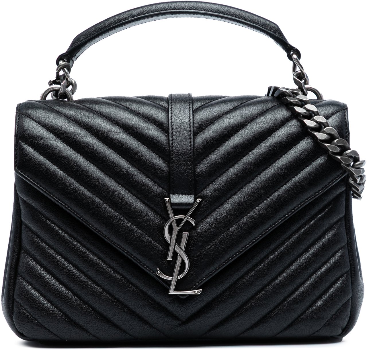 Saint Laurent Medium Chevron Sheepskin Monogram College Satchel Zwart