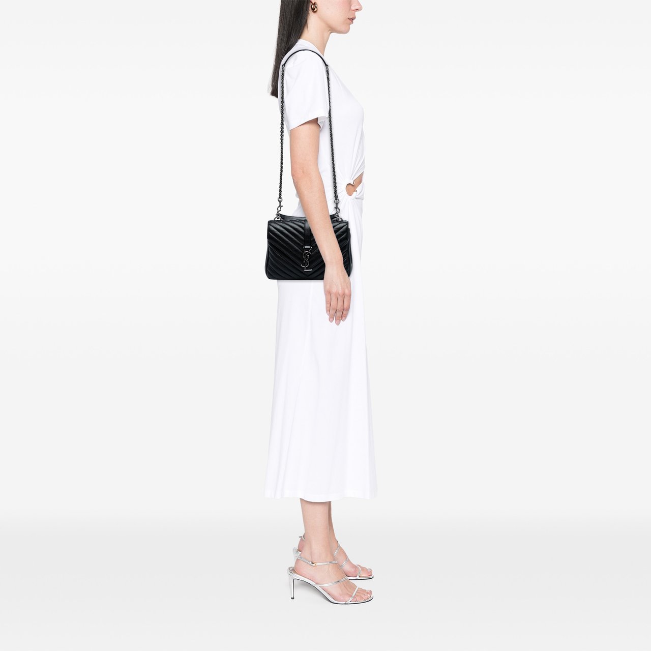 Saint Laurent Medium Chevron Sheepskin Monogram College Satchel Zwart