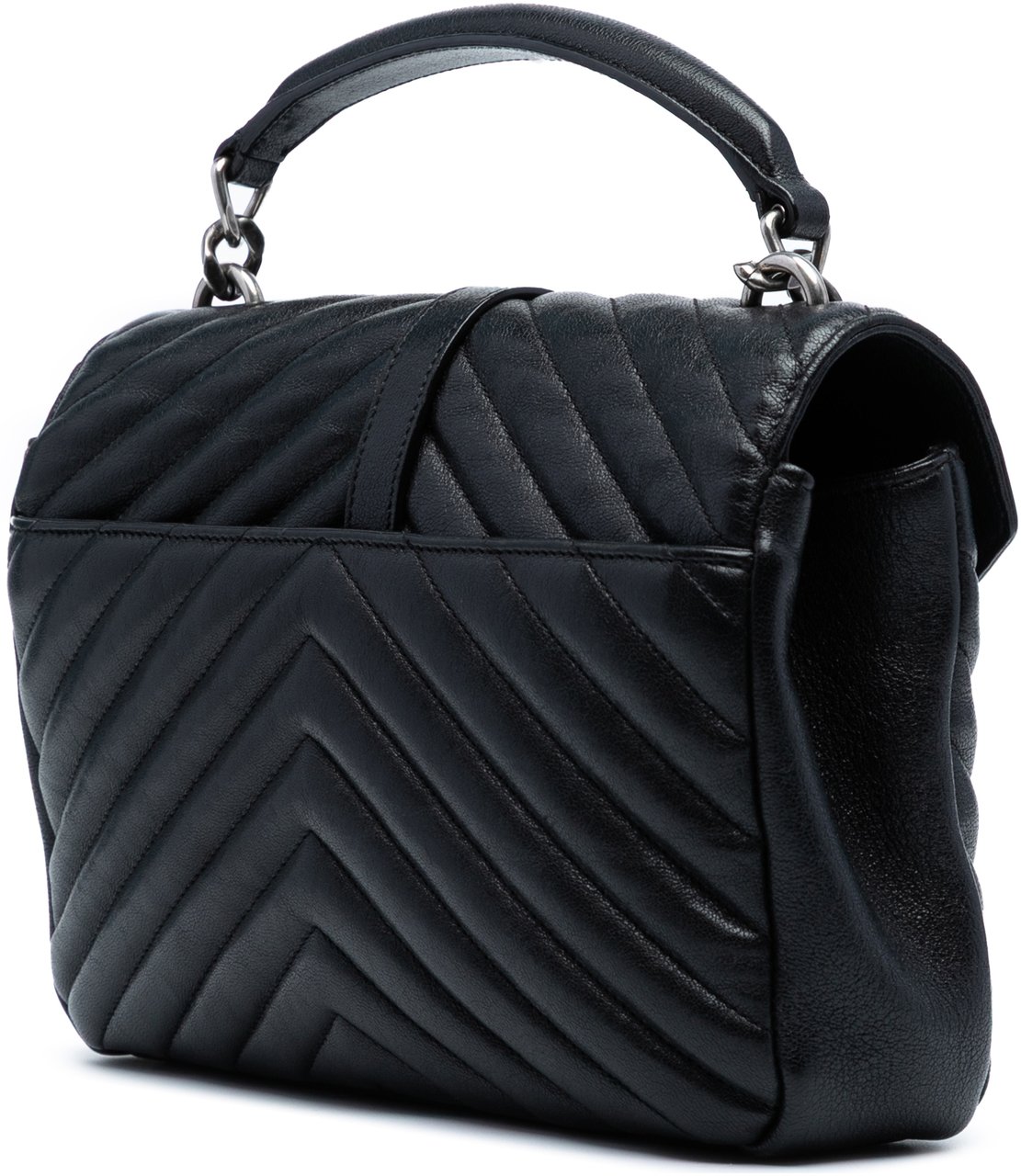 Saint Laurent Medium Chevron Sheepskin Monogram College Satchel Zwart