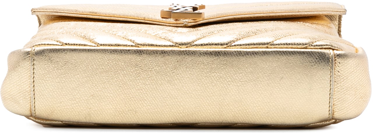 Saint Laurent Medium Metallic Calfskin Chevron Monogram College Bag Goud