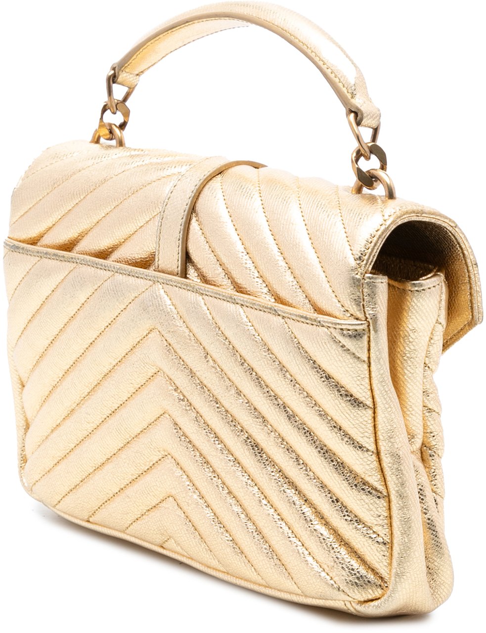 Saint Laurent Medium Metallic Calfskin Chevron Monogram College Bag Goud
