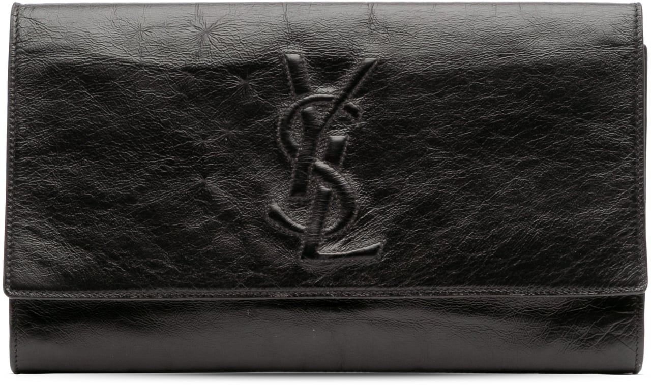 Saint Laurent Textured Patent Belle de Jour Clutch Zwart