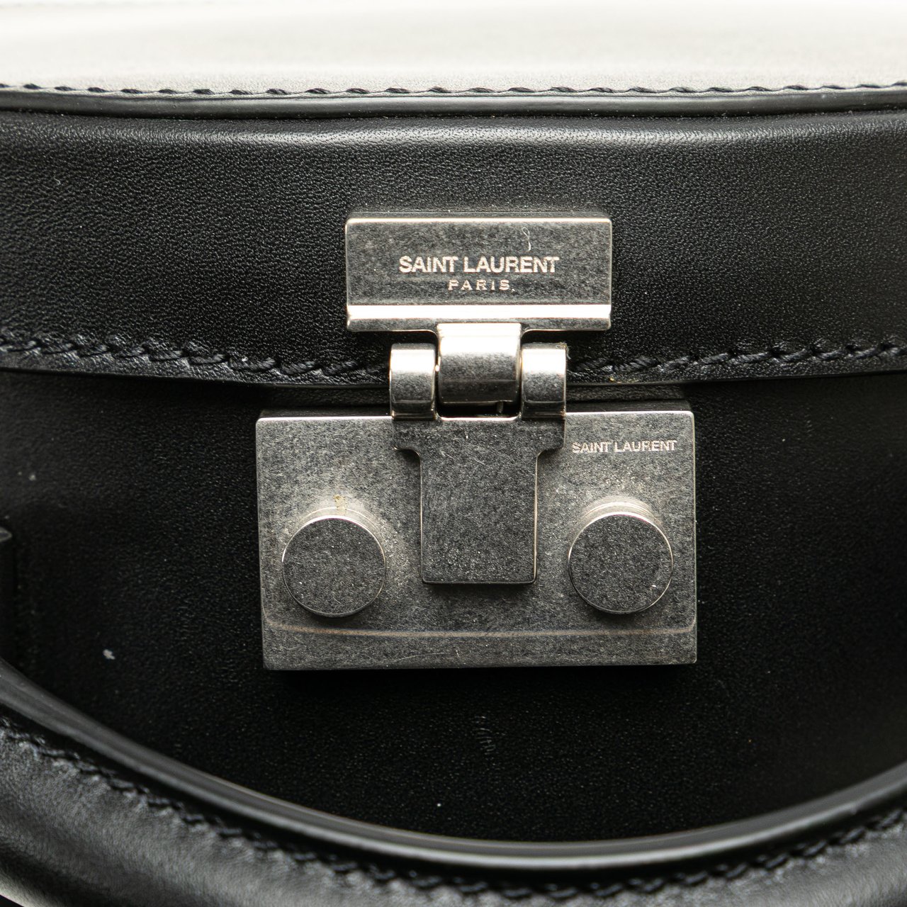 Saint Laurent Small Leather Mica Hatbox Satchel Zwart