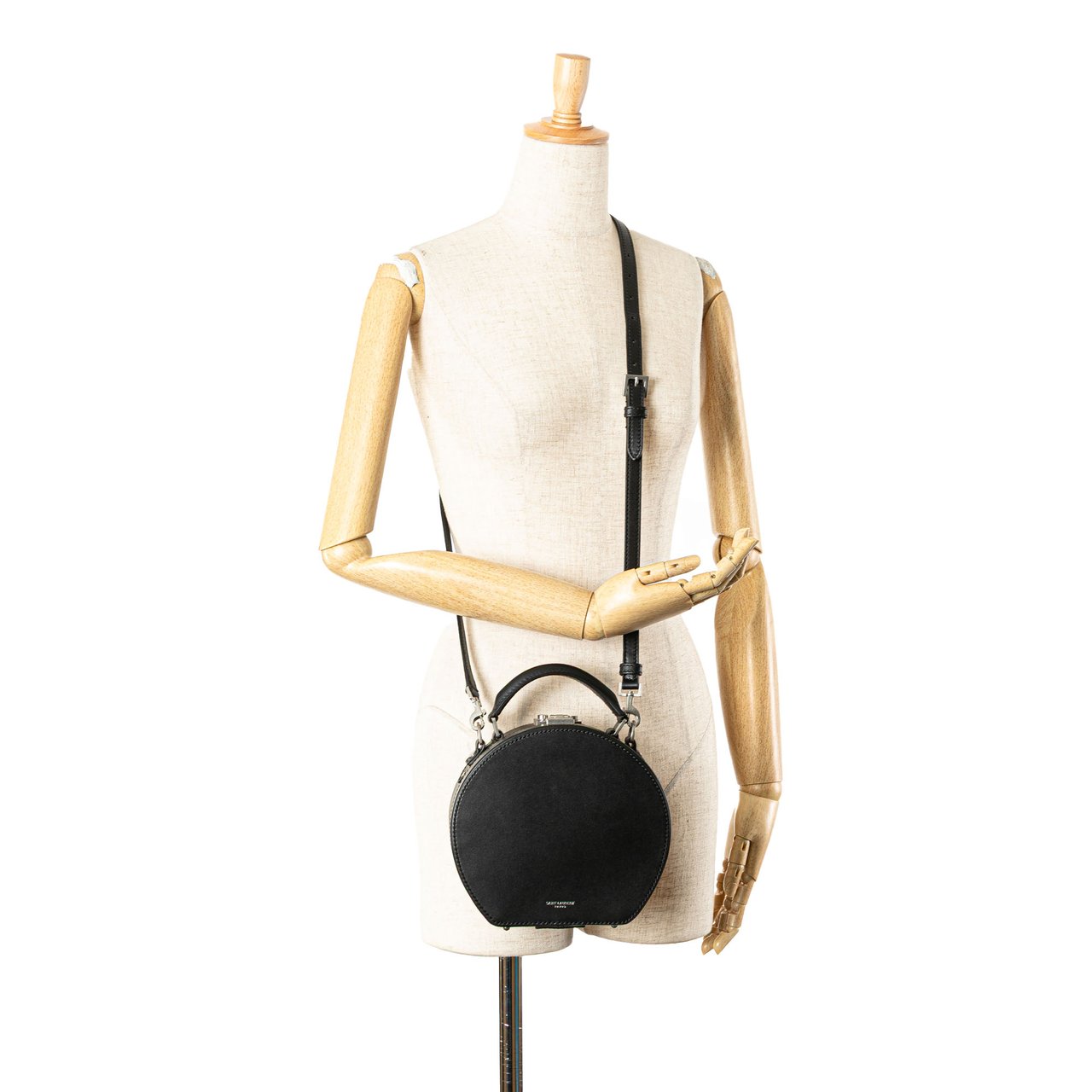 Saint Laurent Small Leather Mica Hatbox Satchel Zwart