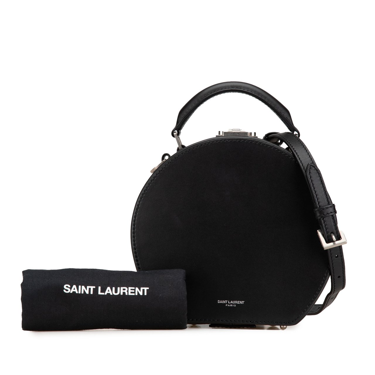 Saint Laurent Small Leather Mica Hatbox Satchel Zwart