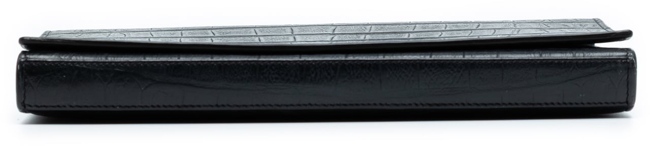 Saint Laurent Croc Embossed Leather Wallet On Chain Zwart