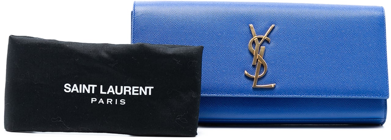 Saint Laurent Grain De Poudre Monogram Cassandre Clutch Blauw