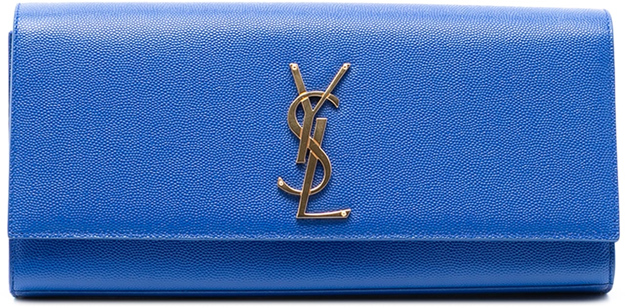 Saint Laurent Grain De Poudre Monogram Cassandre Clutch Blauw