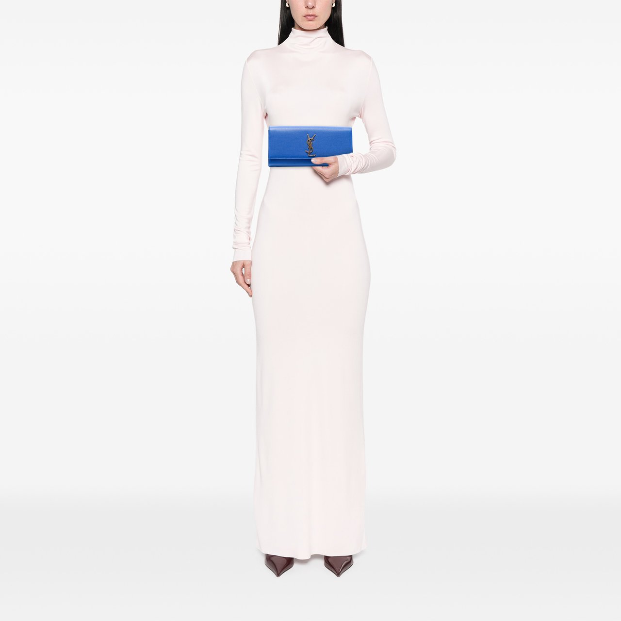 Saint Laurent Grain De Poudre Monogram Cassandre Clutch Blauw