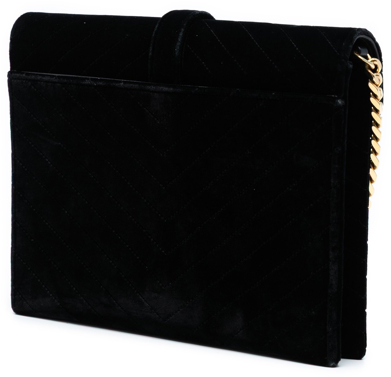 Saint Laurent Medium Chevron Velvet Monogram Envelope Bag Zwart