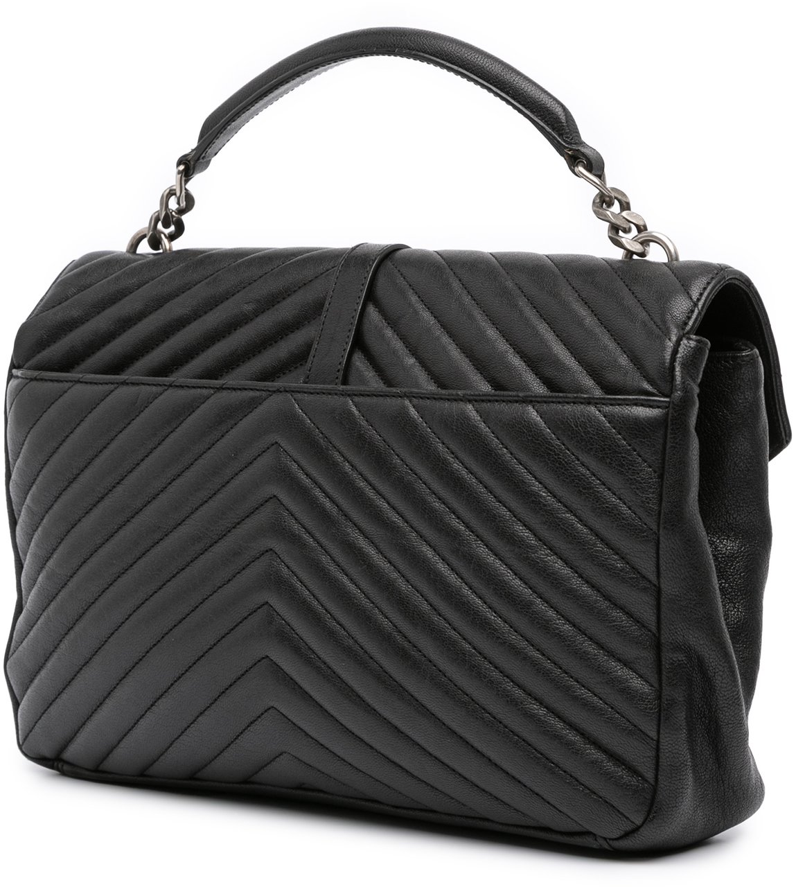Saint Laurent Large Chevron Sheepskin Monogram College Satchel Zwart