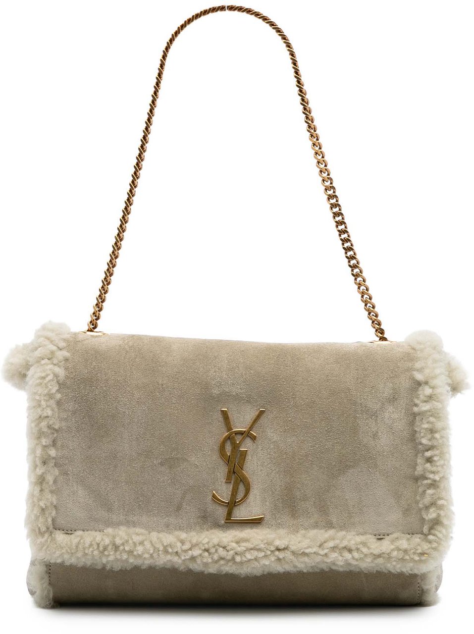 Saint Laurent Medium Shearling Monogram Kate Reversible Shoulder Bag Grijs
