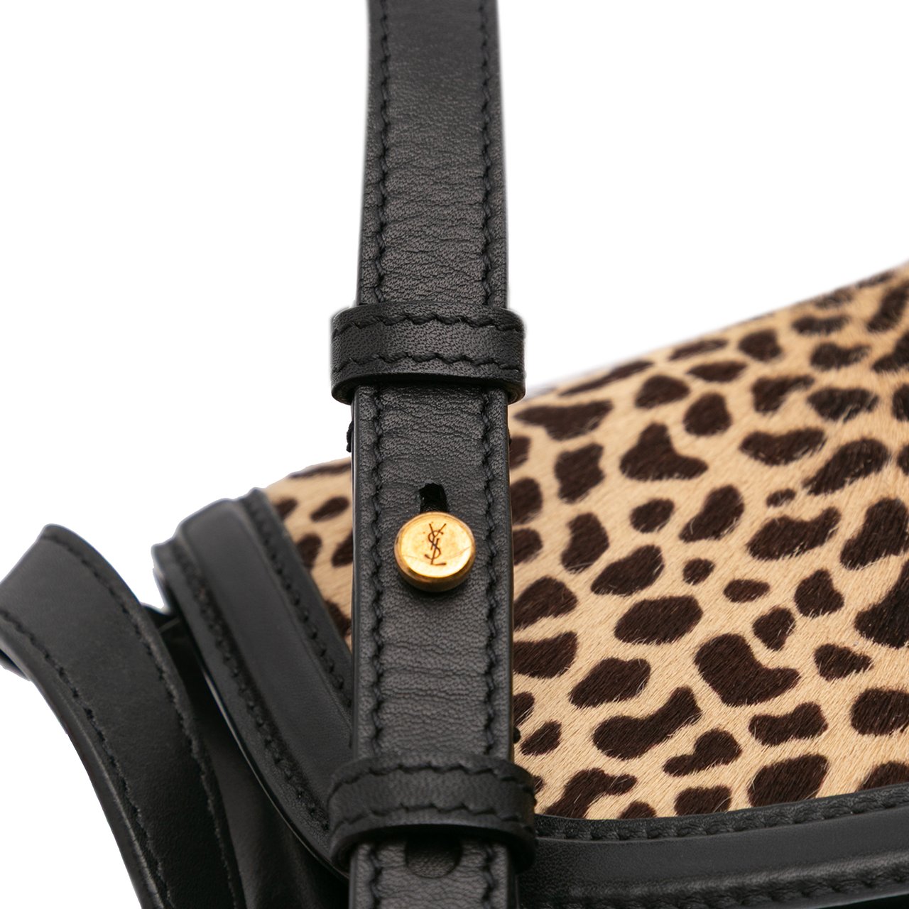 Saint Laurent Small Calfskin and Pony Hair Leopard Print Kaia Crossbody Zwart