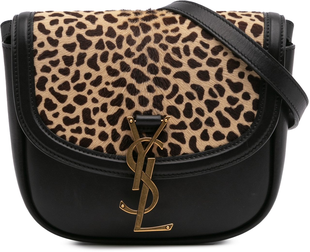 Saint Laurent Small Calfskin and Pony Hair Leopard Print Kaia Crossbody Zwart