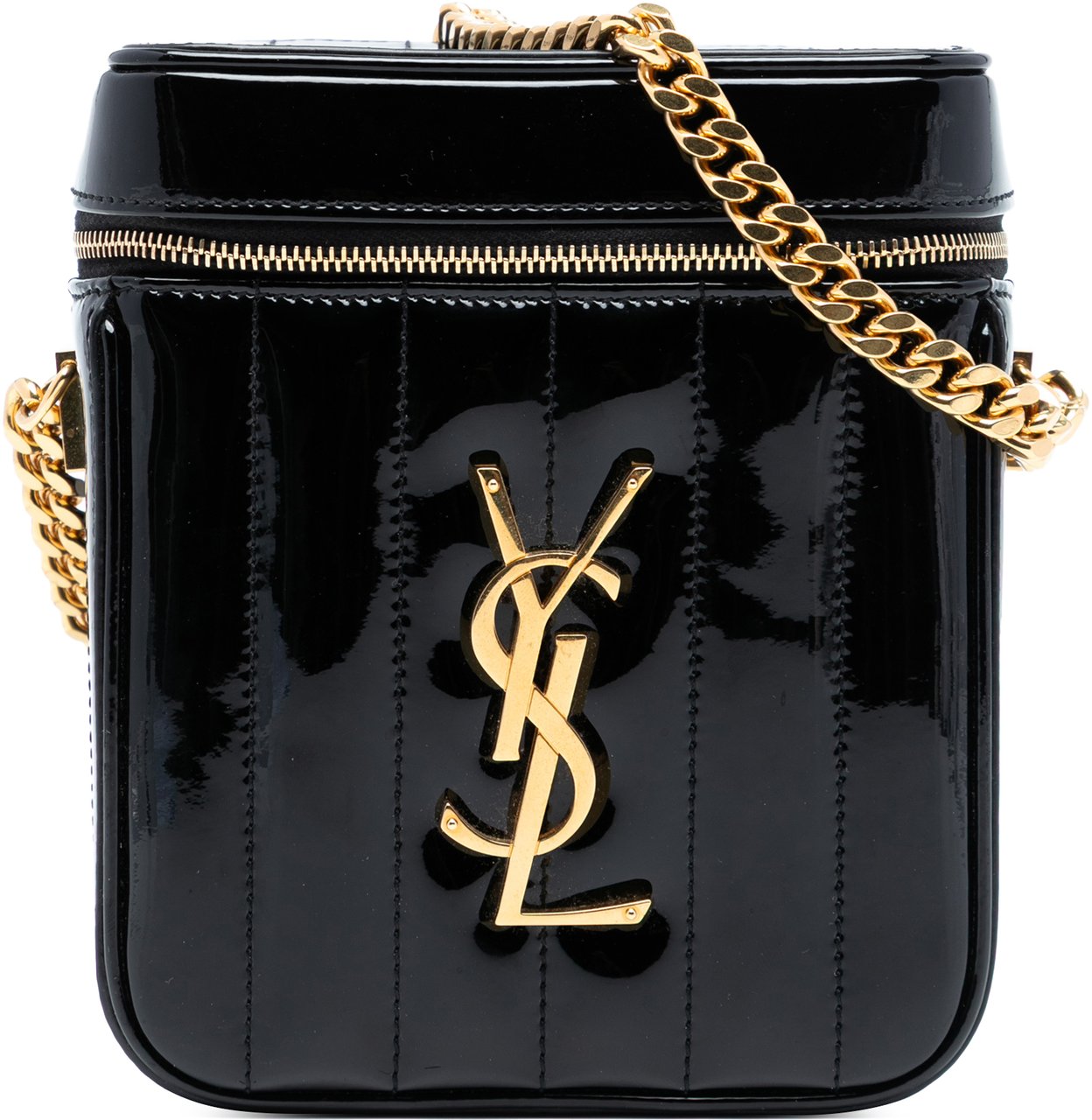 Saint Laurent Patent Vicky Vanity Bag Zwart