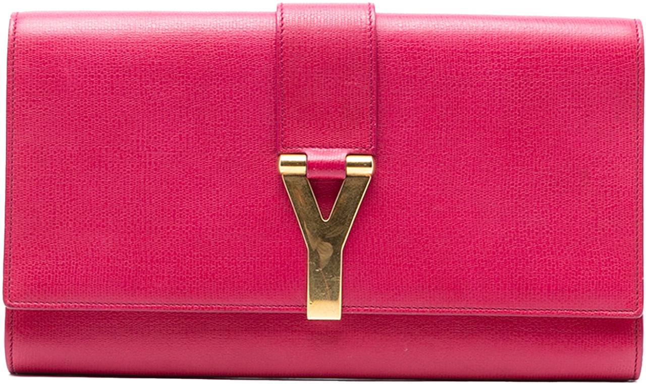 Saint Laurent Textured Calfskin Chyc Ligne Clutch Roze