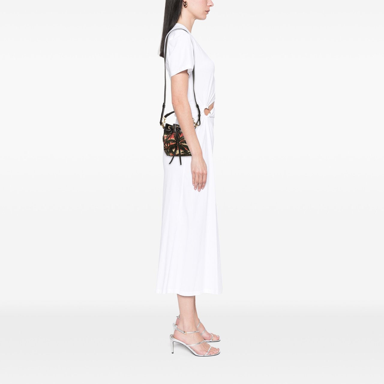 Saint Laurent Small Palm Tree Print Canvas Emmanuelle Bucket Bag Zwart