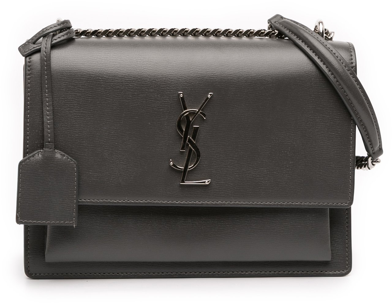 Saint Laurent Medium Leather Monogram Sunset Crossbody Grijs