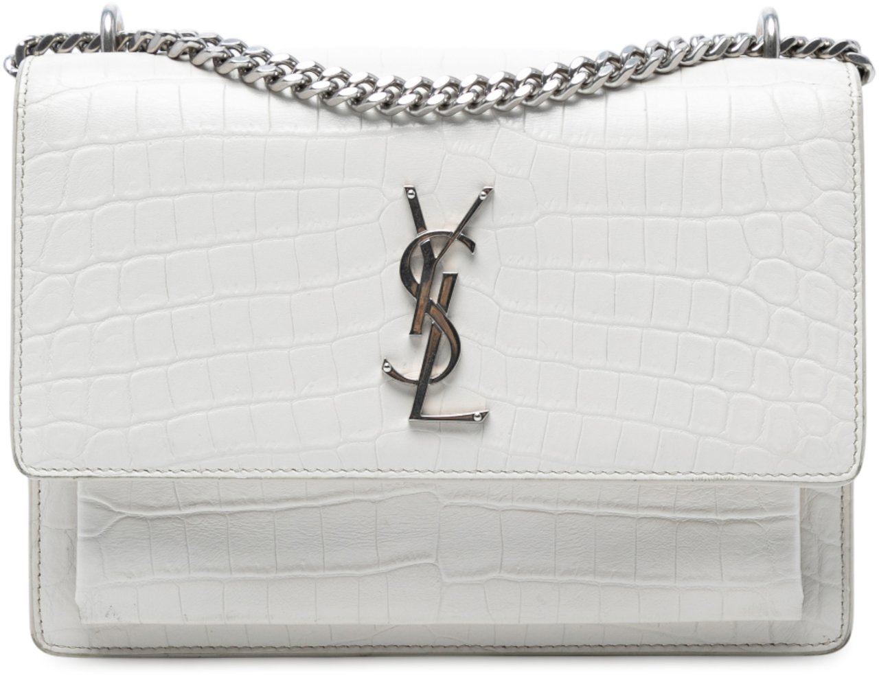Saint Laurent Medium Croc Embossed Monogram Sunset Bag Wit