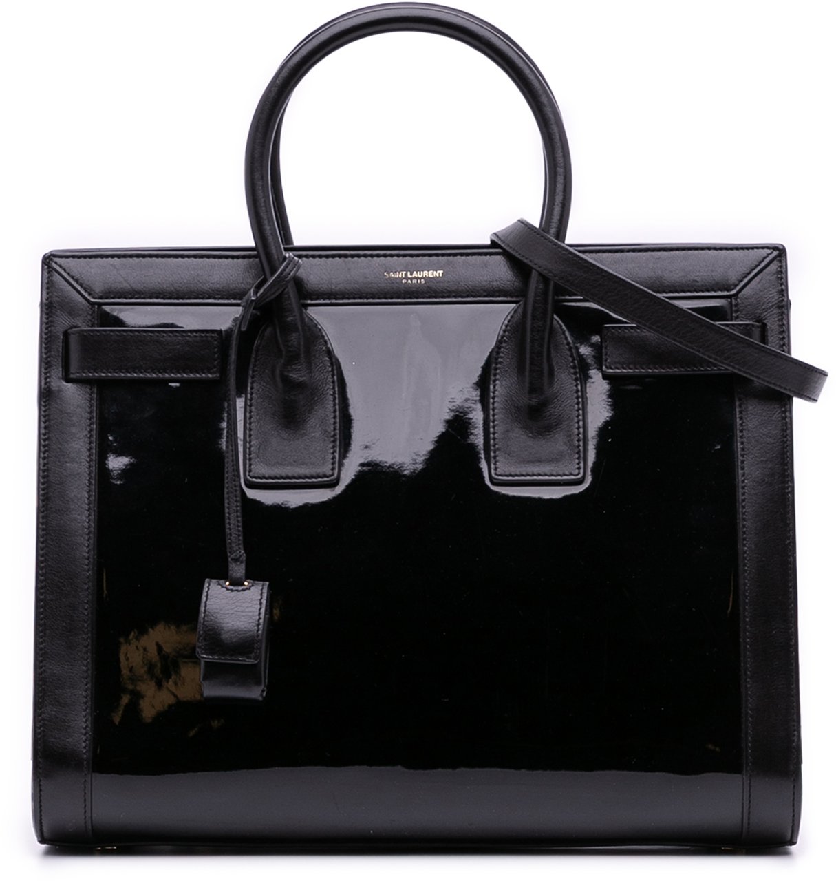 Saint Laurent Small Patent Sac De Jour Satchel Zwart