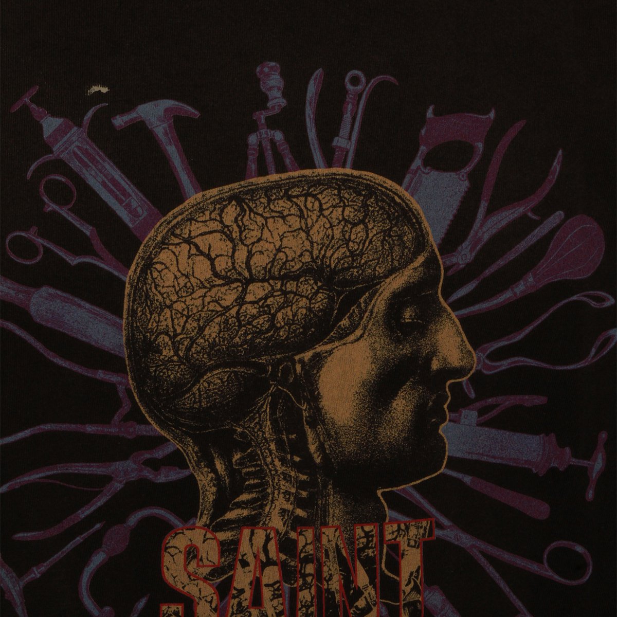 Saint Mxxxxxx Long-Sleeve Black T-Shirt with Anatomical Graphics Zwart