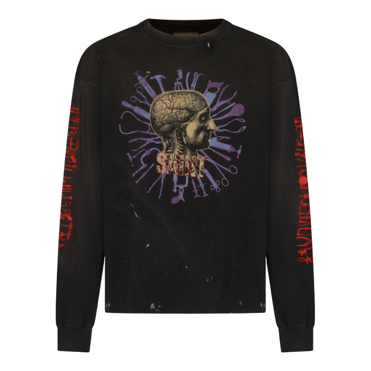 Saint Mxxxxxx Long-Sleeve Black T-Shirt with Anatomical Graphics Zwart