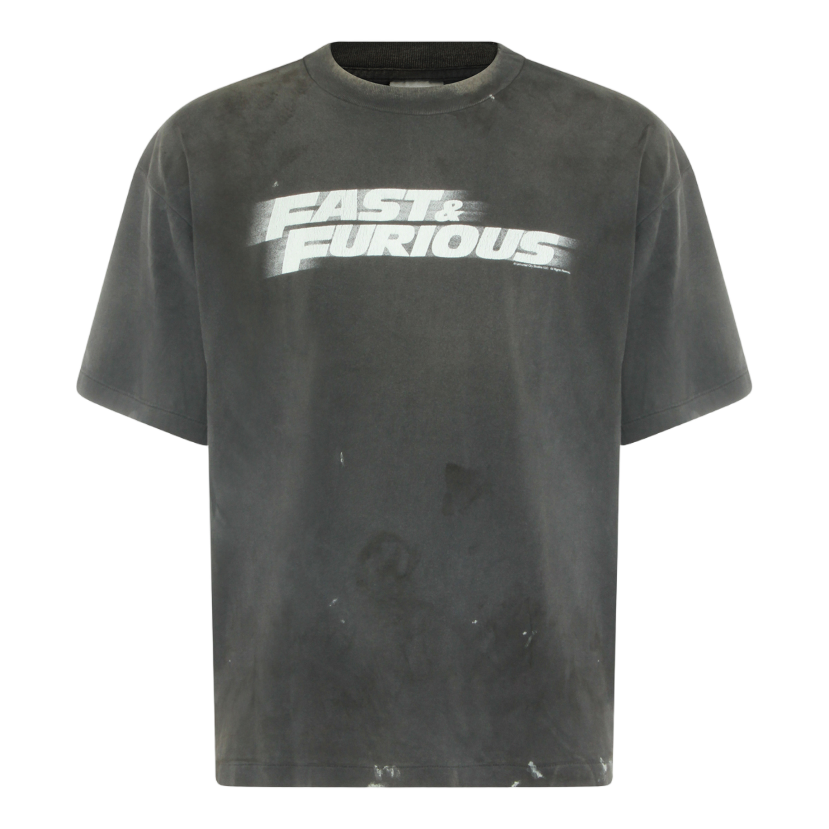 Saint Mxxxxxx Washed Black Graphic T-Shirt with Distressed Finish Grijs