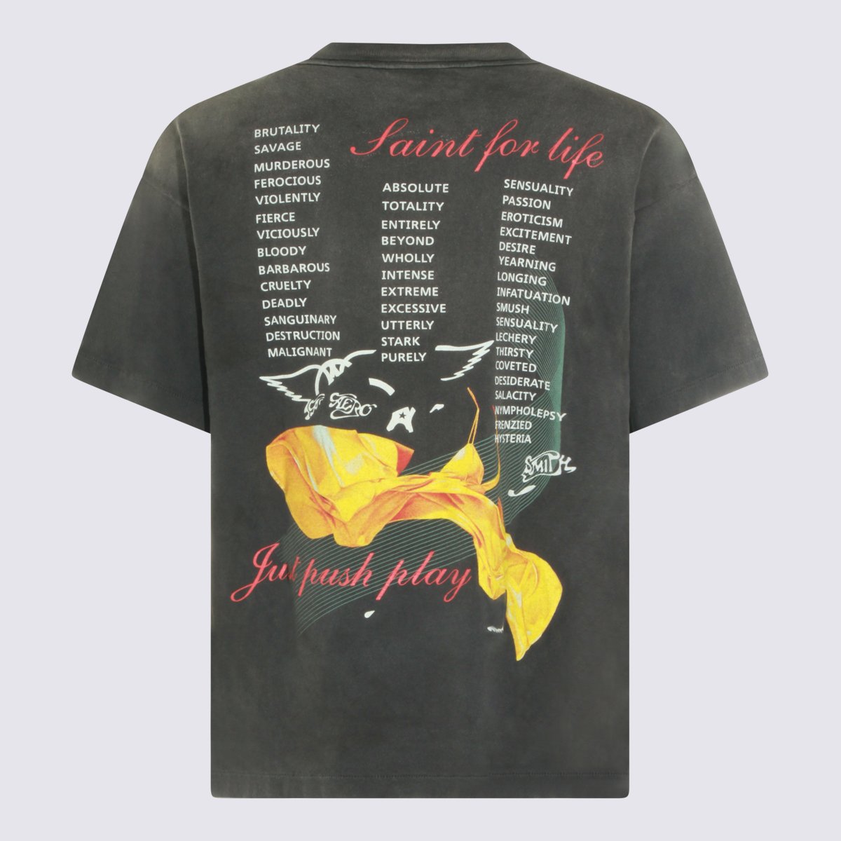 Saint Mxxxxxx Washed Black Graphic T-Shirt with Futuristic Design Grijs