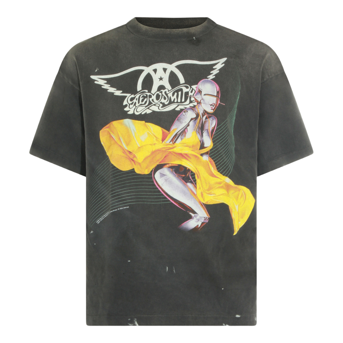 Saint Mxxxxxx Washed Black Graphic T-Shirt with Futuristic Design Grijs