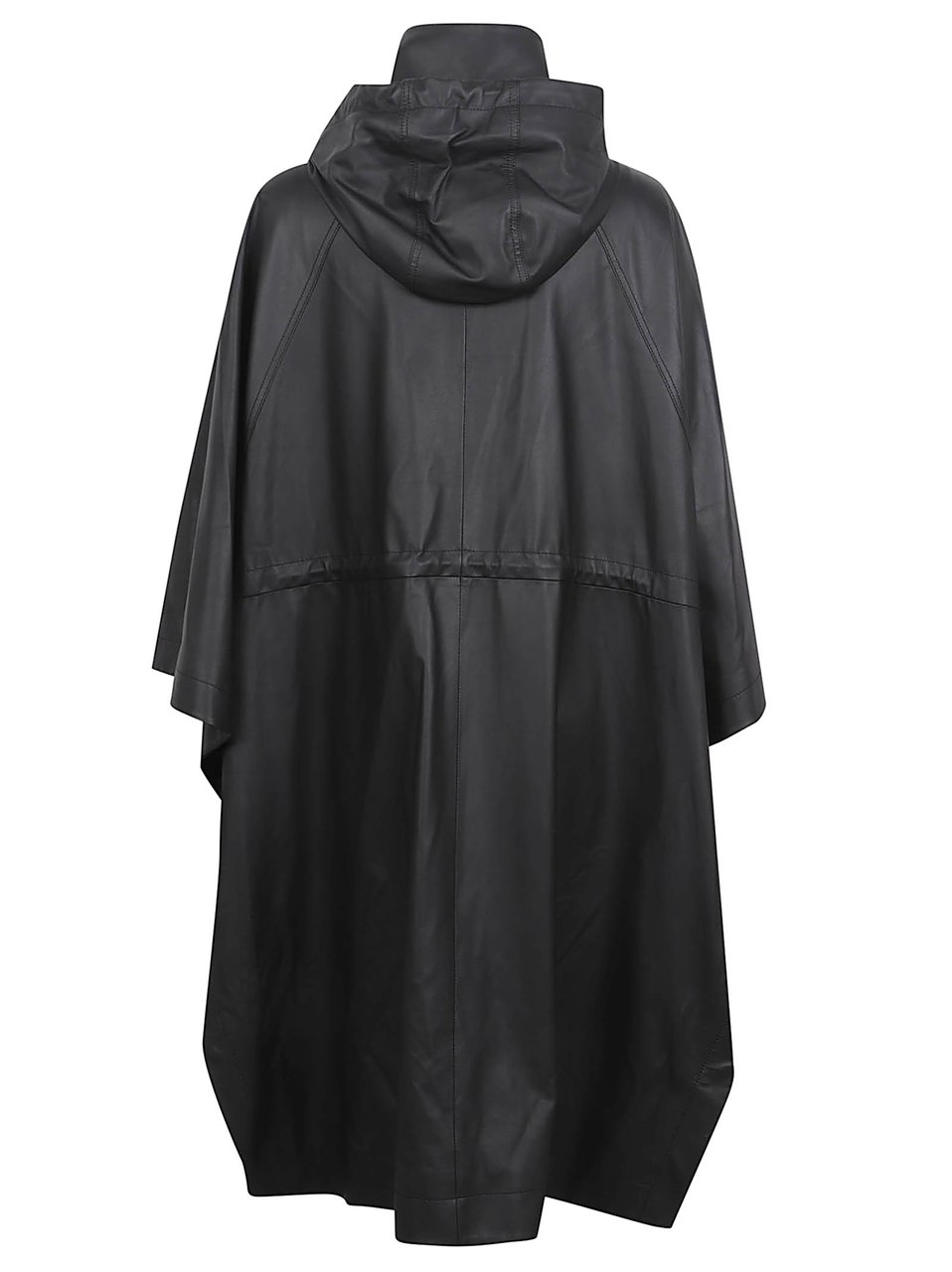 Salomon Black Lamb Leather Jacket with Adjustable Hood and Flowing Sleeves Zwart