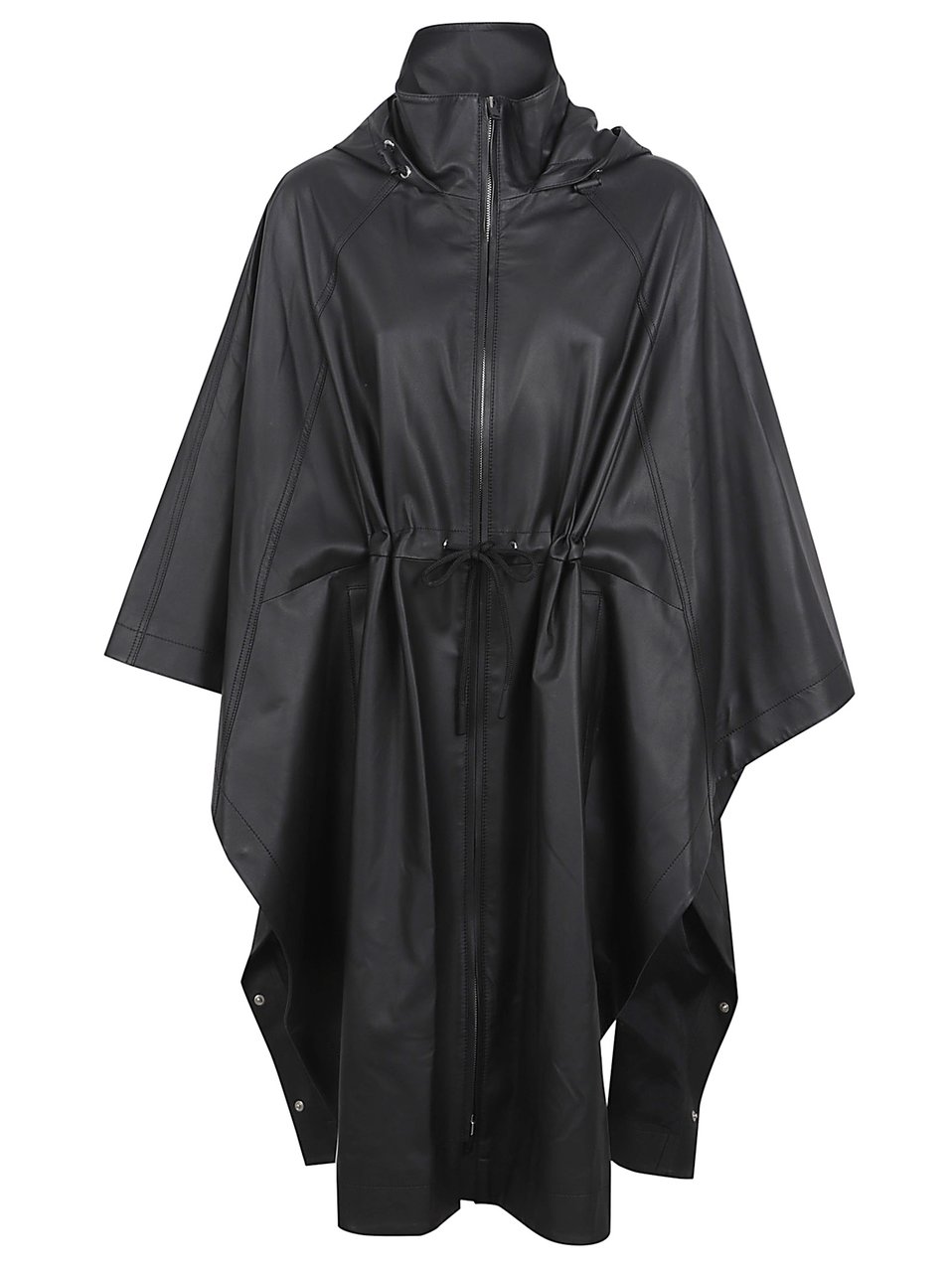 Salomon Black Lamb Leather Jacket with Adjustable Hood and Flowing Sleeves Zwart