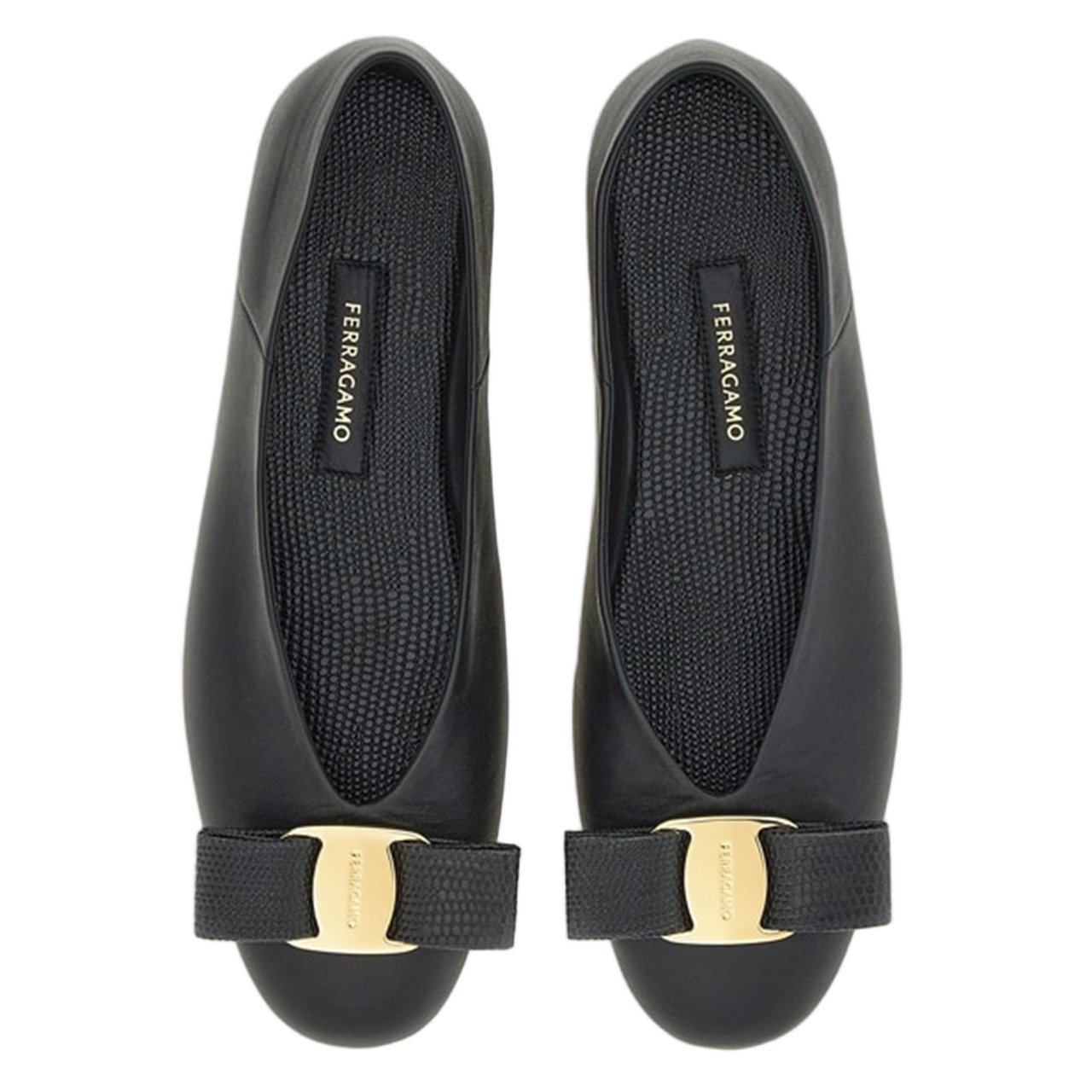 Salvatore Ferragamo Glossy Leather Ballerina Flats With Signature Bow Zwart
