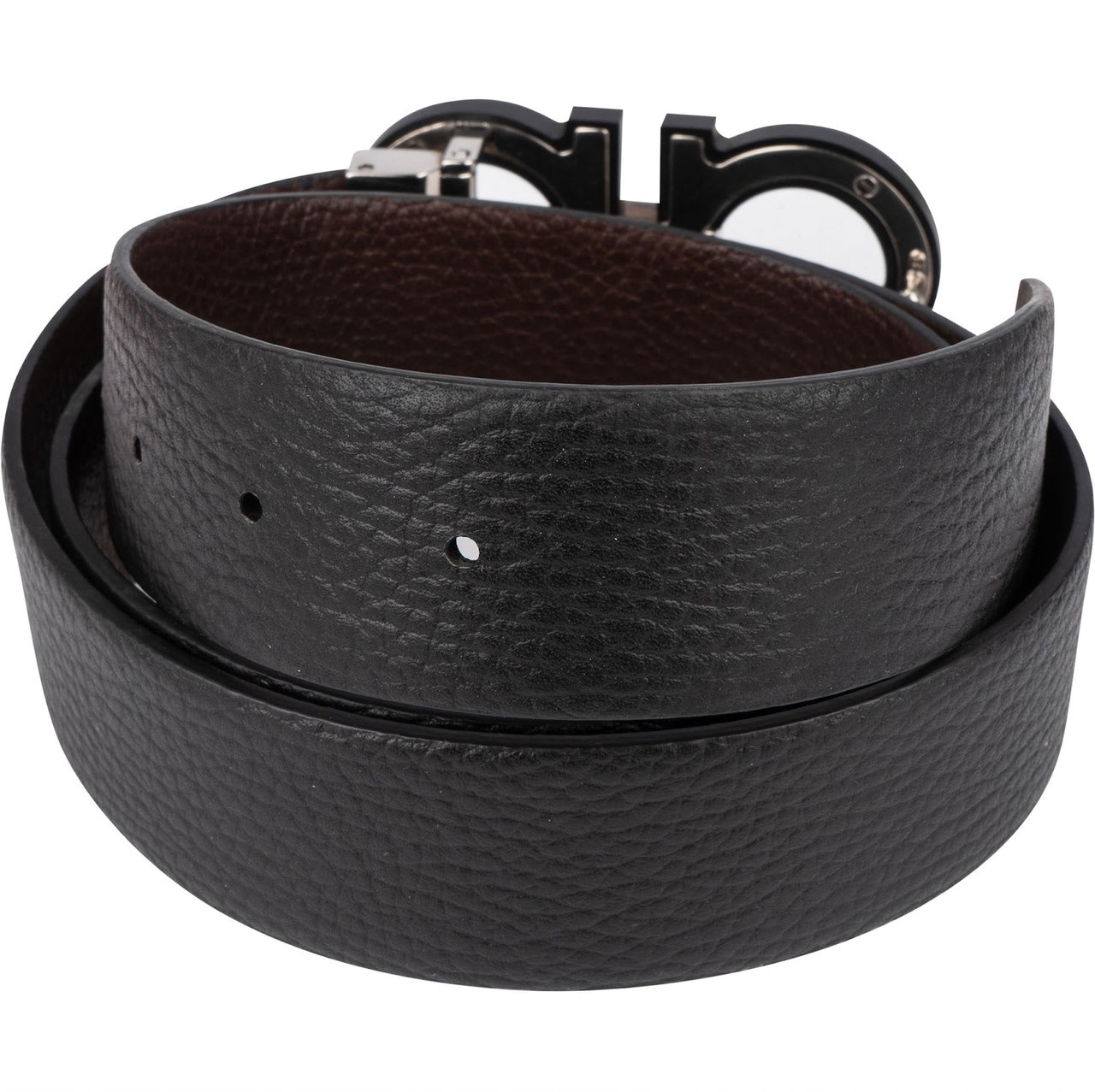 Salvatore Ferragamo Salvatore Ferragamo Leather Reversible Horn Double Gancini Belt Zwart