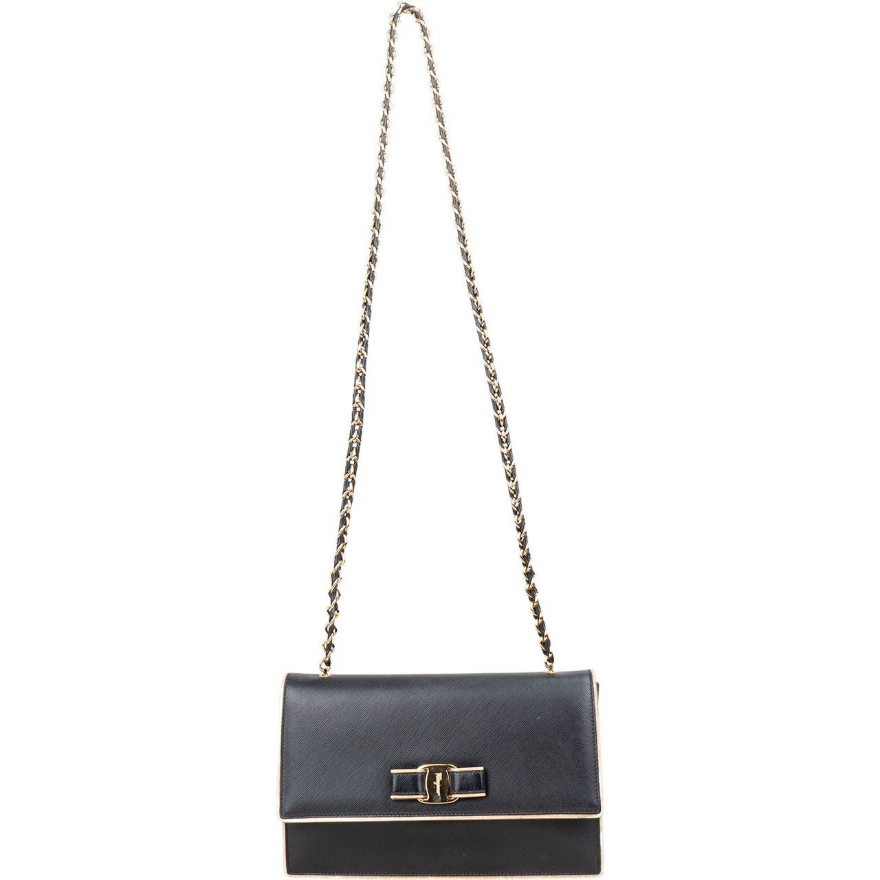 Salvatore Ferragamo Saffiano Leather Vara Bow Crossbody Bag Zwart