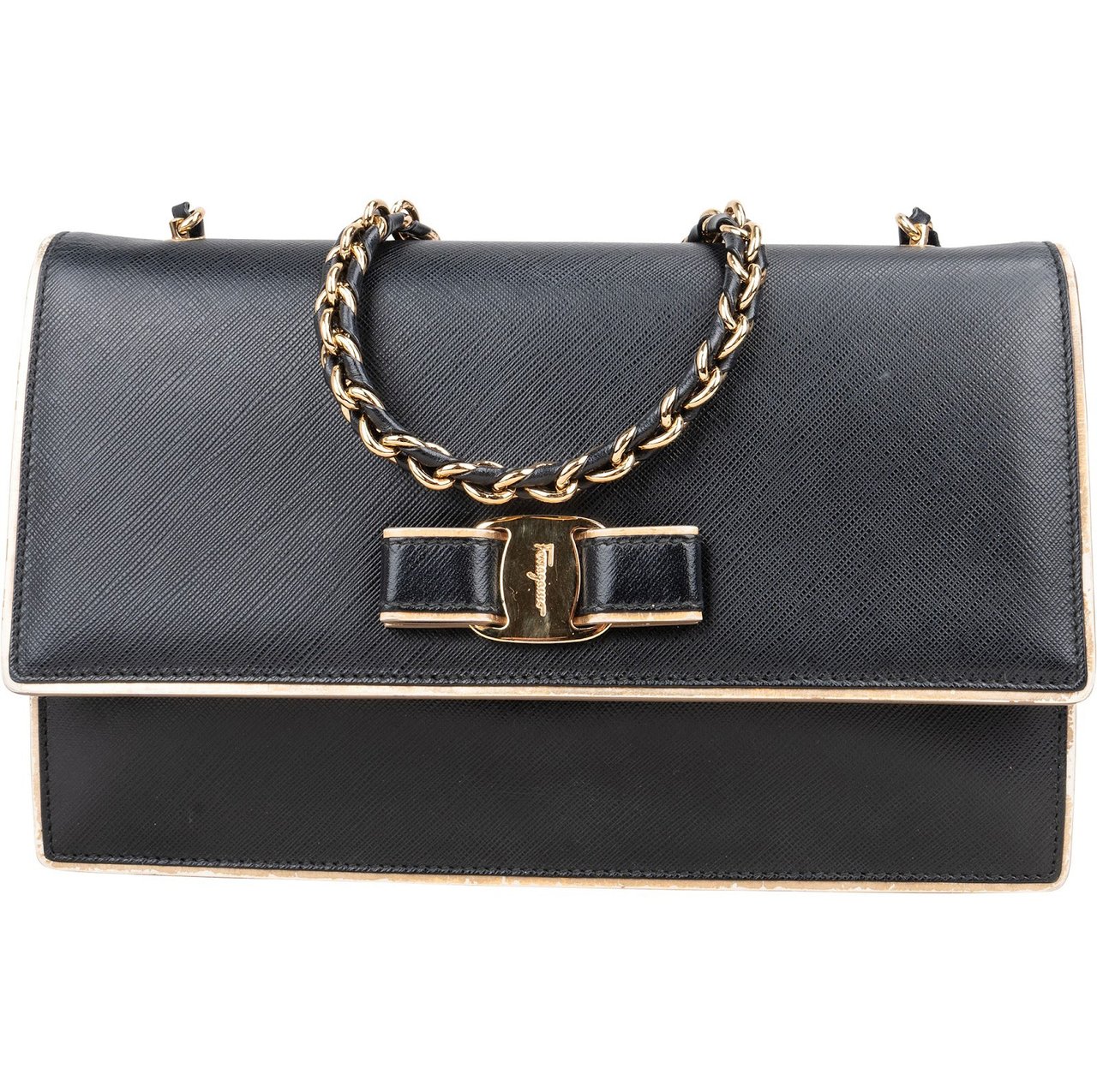 Salvatore Ferragamo Saffiano Leather Vara Bow Crossbody Bag Zwart