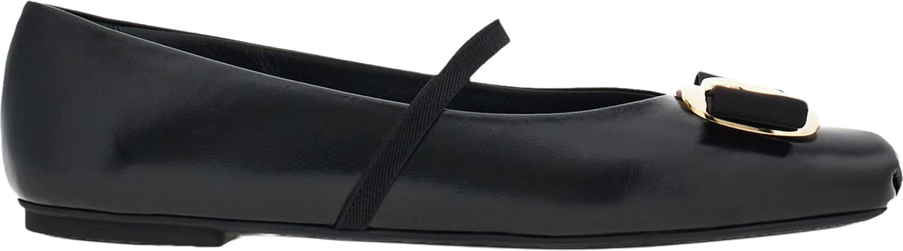 Salvatore Ferragamo Black Zina Sophisticated Nappa Leather Ballerinas Zwart