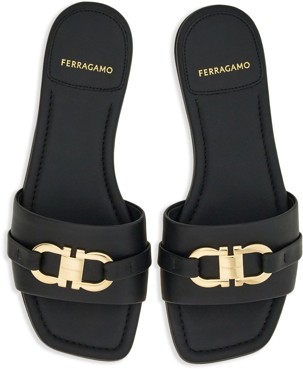 Salvatore Ferragamo Black Leah Gancini Ornament Leather Sandals Zwart