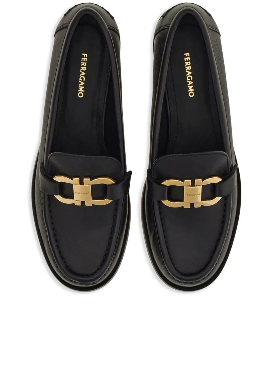 Salvatore Ferragamo Black Maryan 2 Vegetable-Tanned Leather Moccasins Zwart