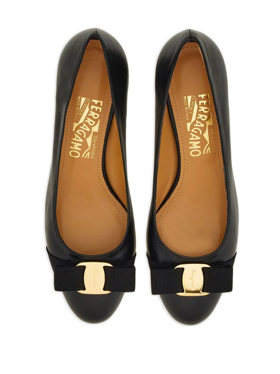 Salvatore Ferragamo Leather Vara Soft Grosgrain Bow Flats Zwart