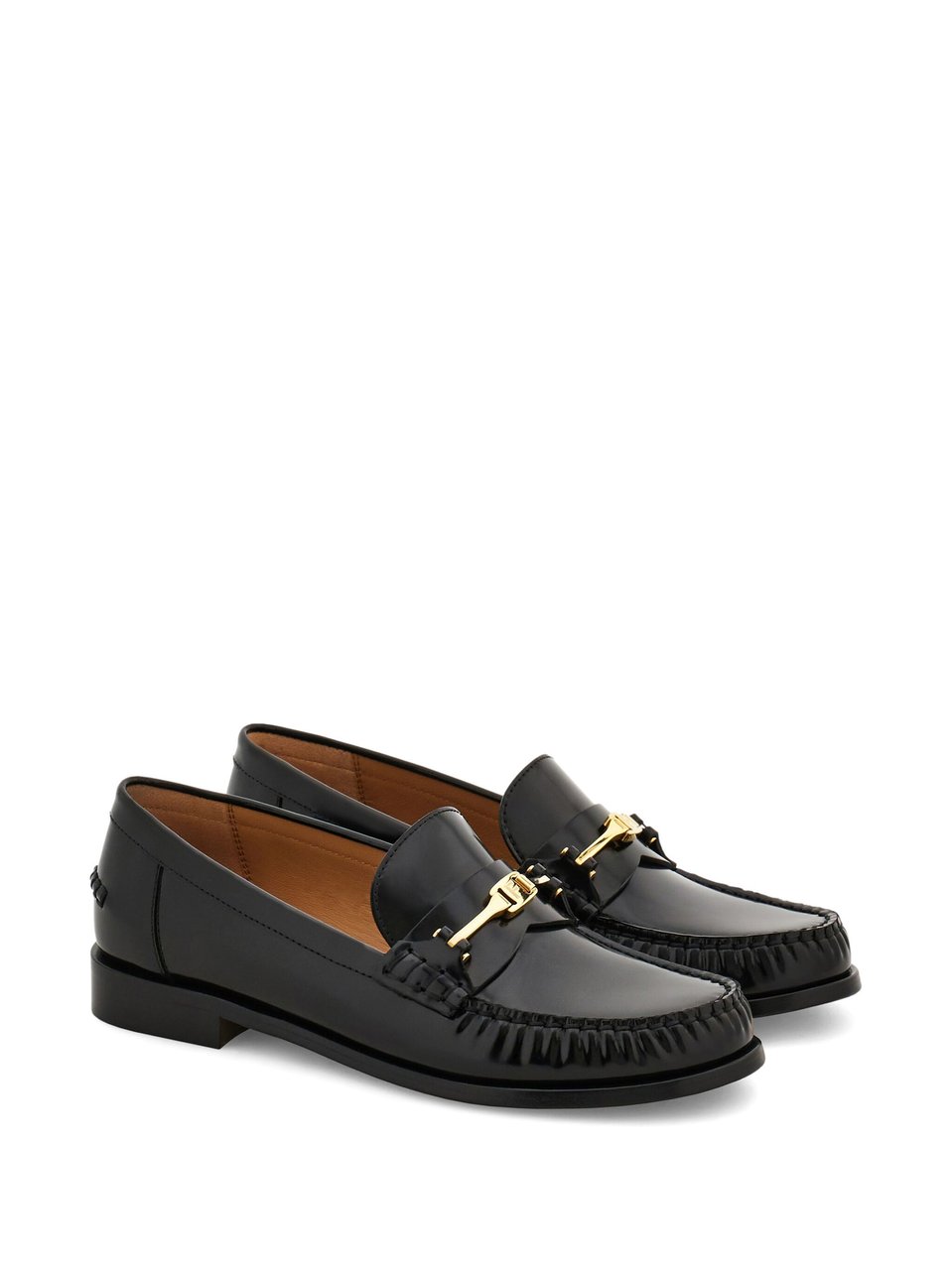 Salvatore Ferragamo Black Harry Stitched Apron Front Loafers Zwart