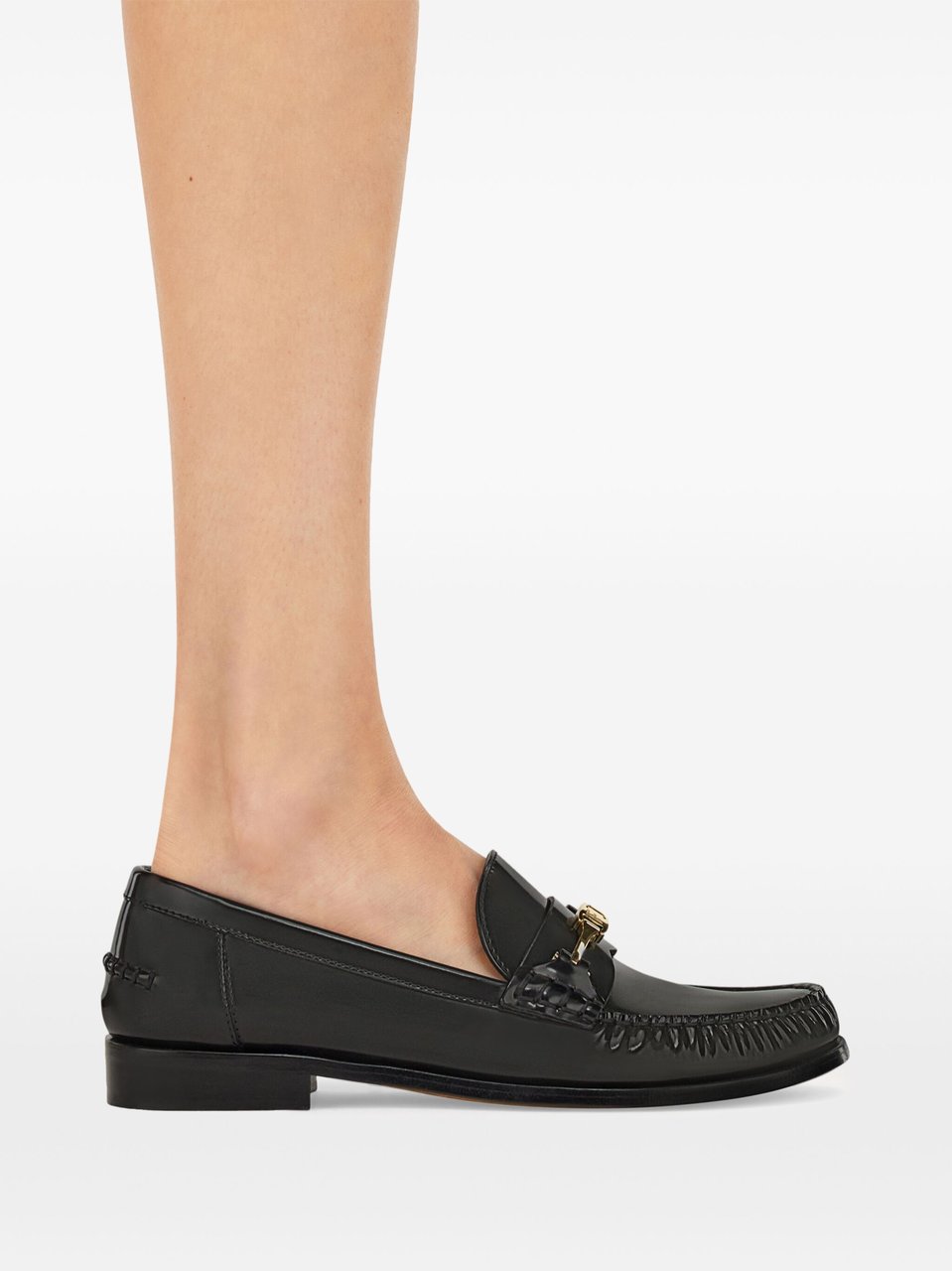 Salvatore Ferragamo Black Harry Stitched Apron Front Loafers Zwart