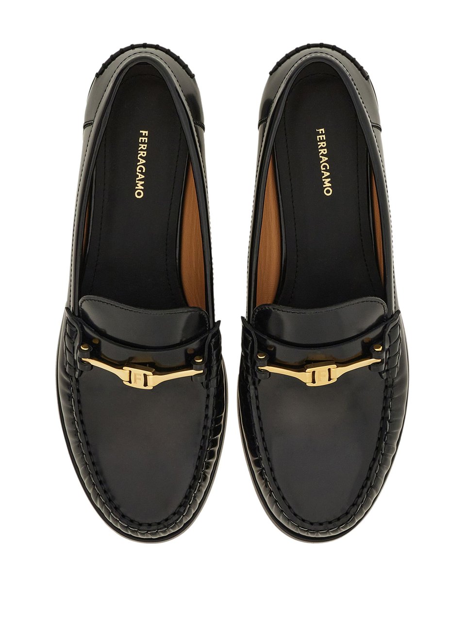 Salvatore Ferragamo Black Harry Stitched Apron Front Loafers Zwart
