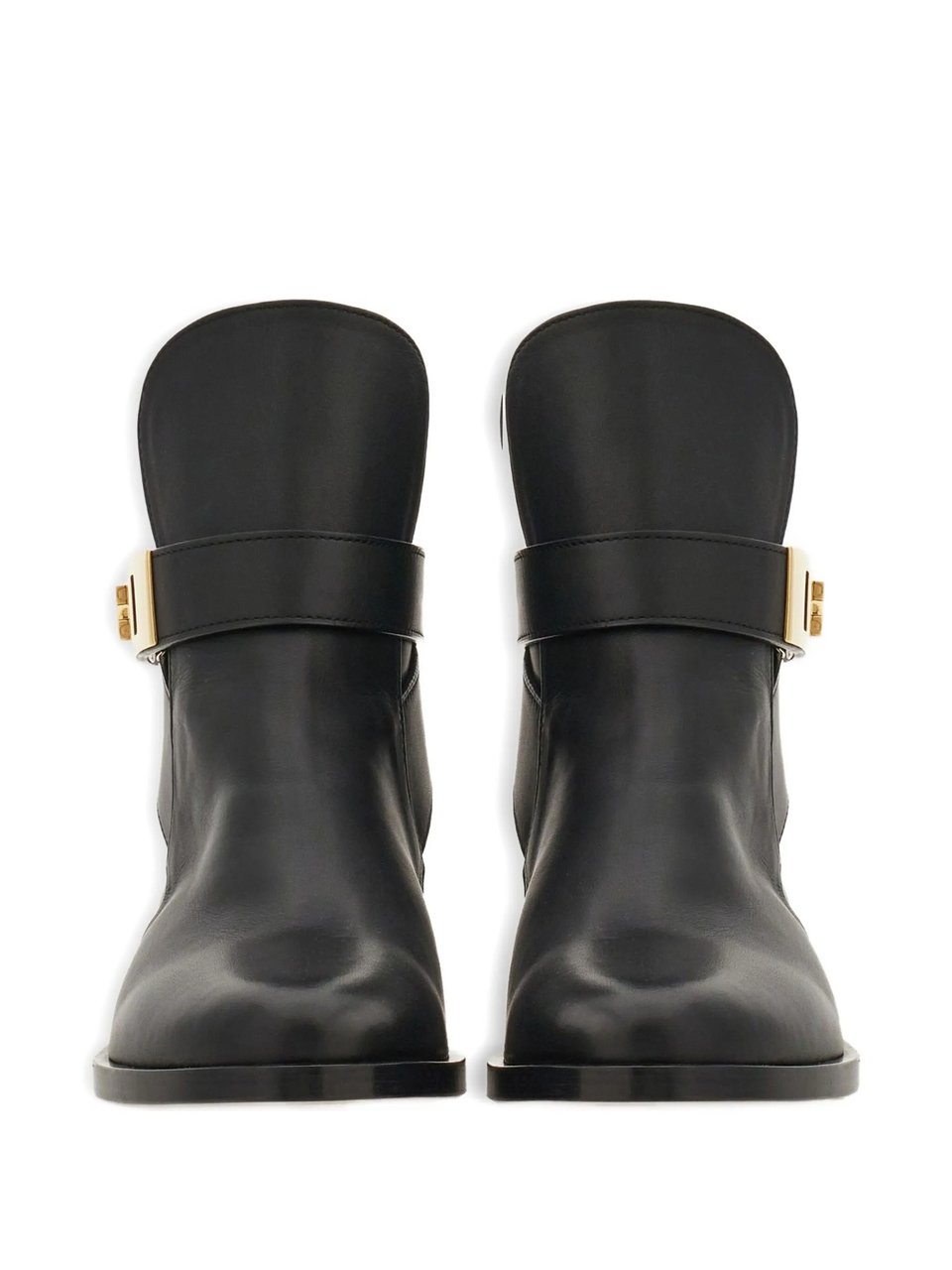 Salvatore Ferragamo Pointed Toe Leather Ankle Boots With Gold-Tone Buckle Detail Zwart
