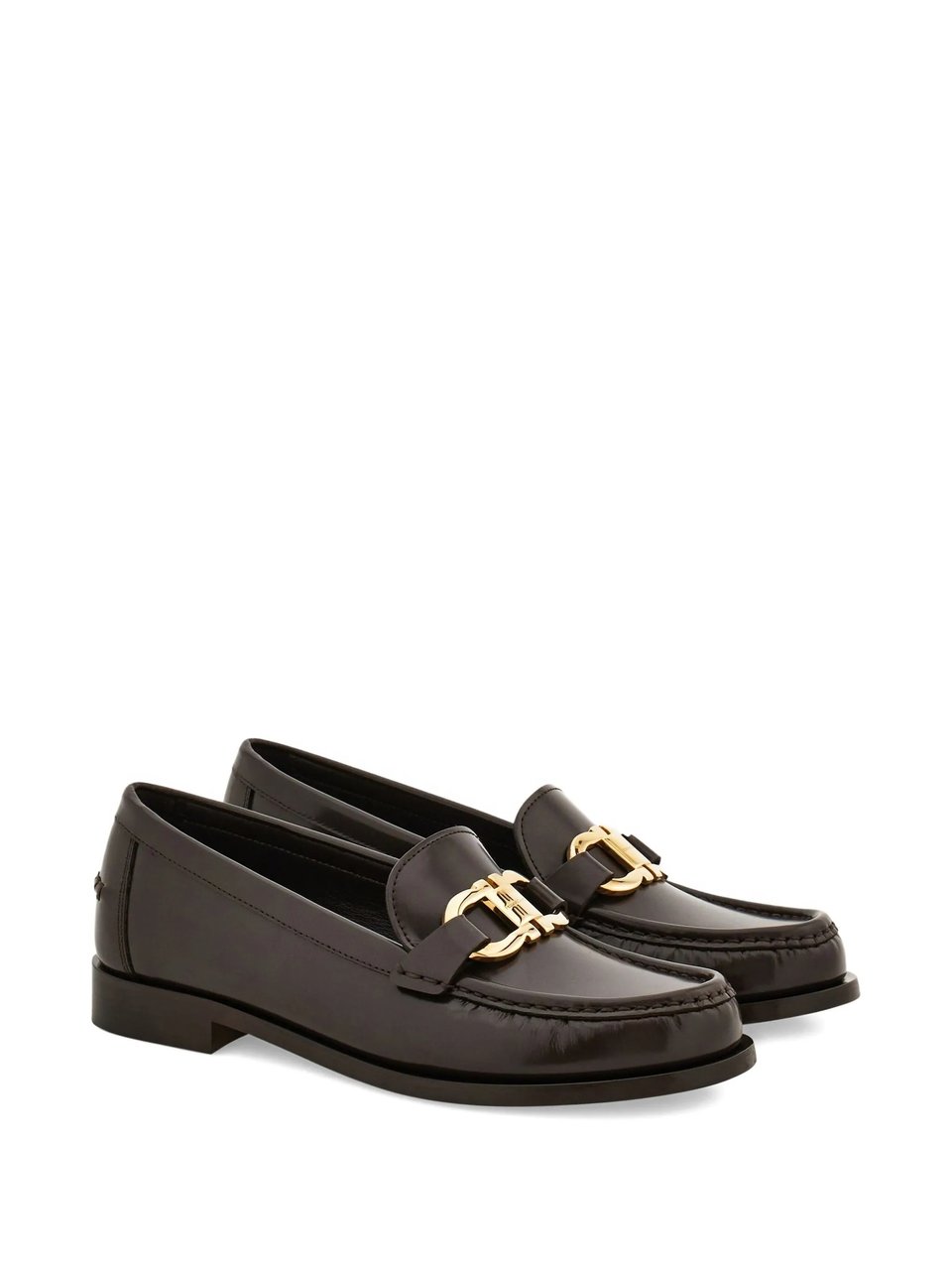 Salvatore Ferragamo Black Maryan 2 Polished Leather Loafers Zwart