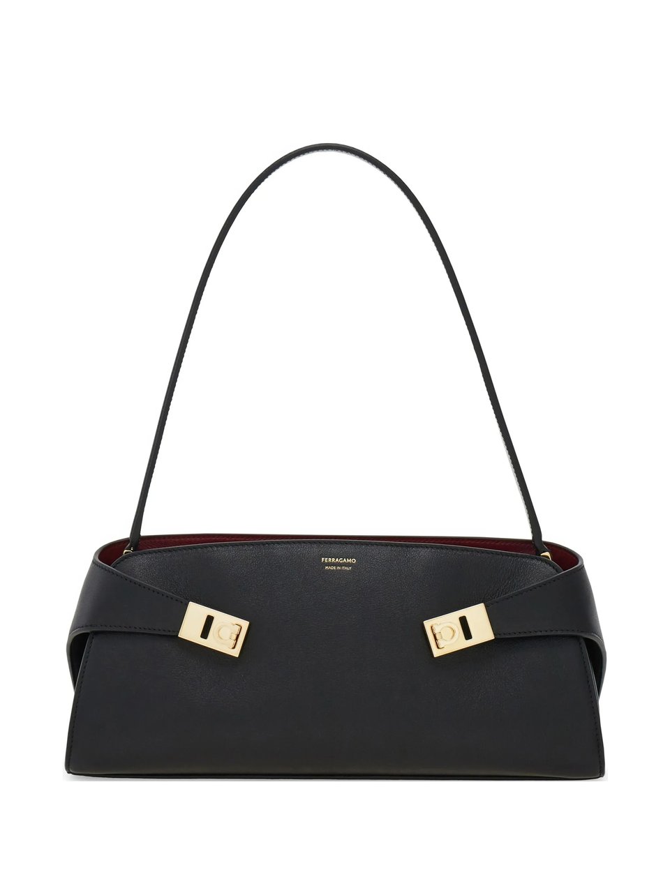 Salvatore Ferragamo Hug Sh Ew Calf Leather Handbag Zwart